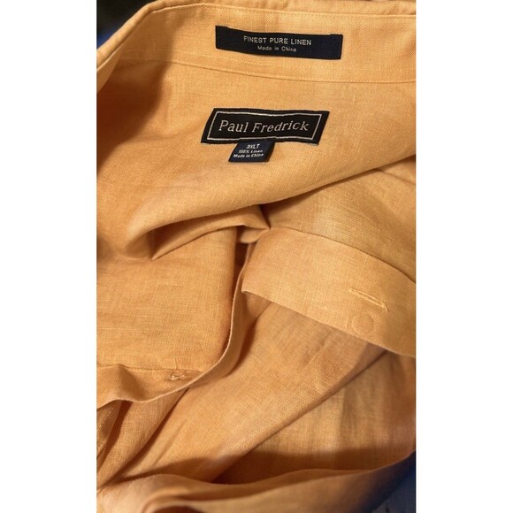 Paul Fredrick Linen Shirt Mens 3XLT Peach Roll Tab Long Sleeve Button Up Relaxed - Picture 3 of 11